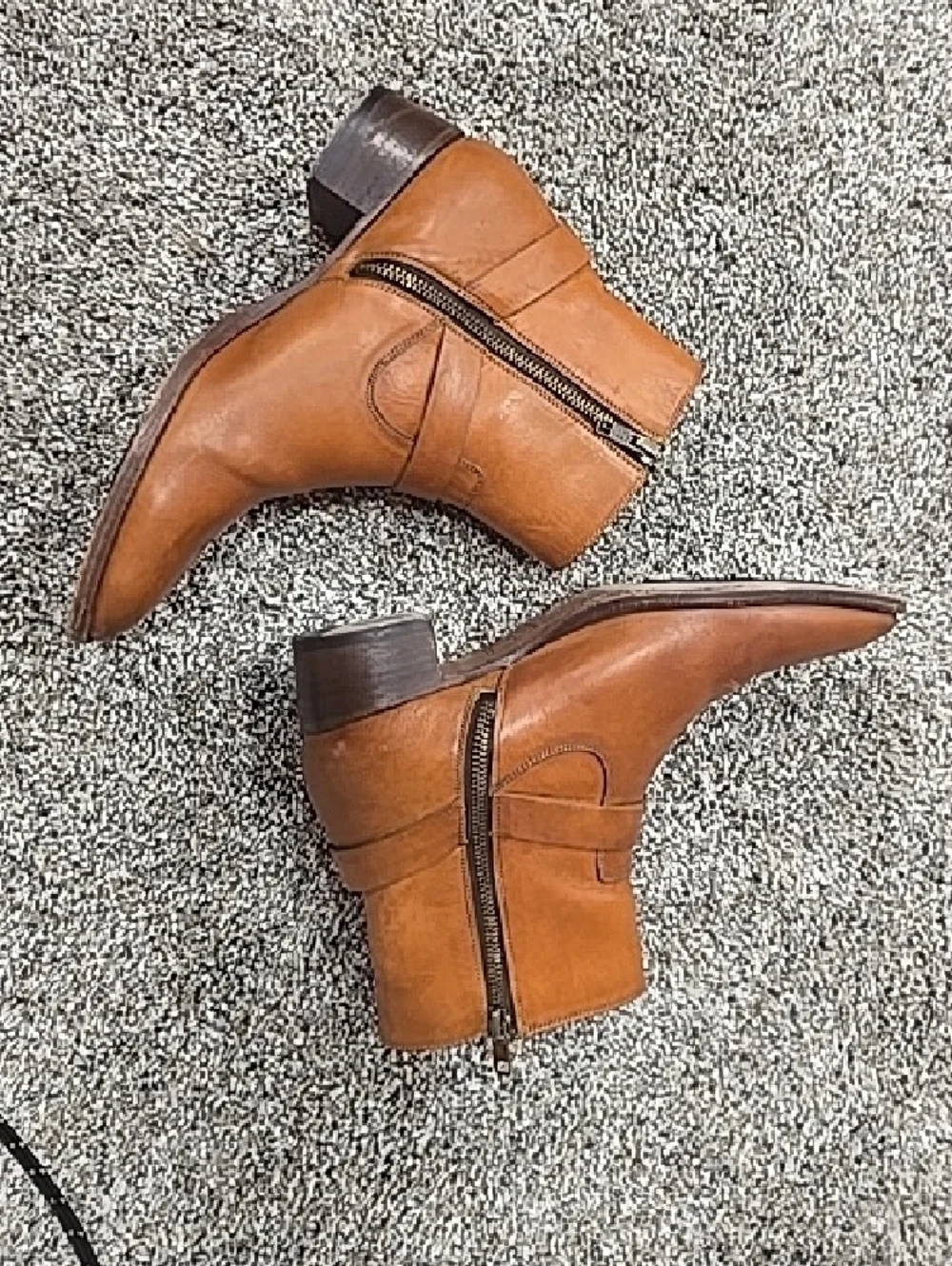 Frye Dara Cognac Leather Chukka Biker Boots with Side Zip